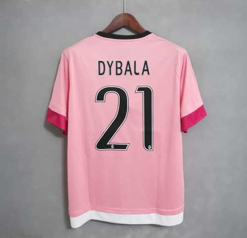 with Serie A Patch Retro Jersey 2015-2016 Juventus DYBALA 21 Away Pink Soccer Jersey