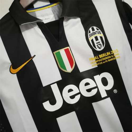 with Front Lettering+Scudetto+UCL Patch Retro Jersey 2014-2015 Juventus Final Match Champions League Home Soccer Jersey Vintage Football Shirt