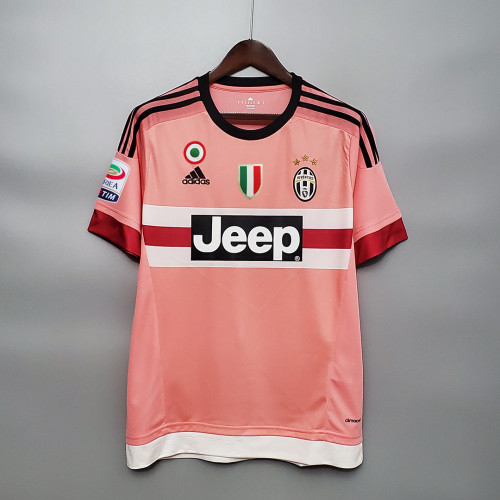 with Coppa Italia+Scudetto+Serie A Patch Retro Jersey 2015-2016 Juventus Away Pink Soccer Jersey Vintage Football Shirt