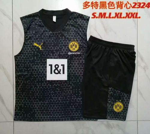 Adult Uniform 2023-2024 Borussia Dortmund Black Soccer Training Vest and Shorts BVB Football Kits