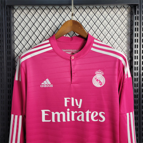 Retro Jersey Long Sleeve 2014-2015 Real Madrid Away Pink Soccer Jersey Vintage Football Shirt