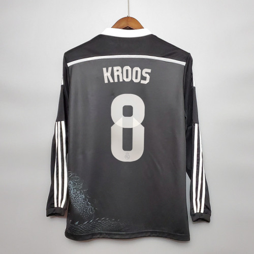 Retro Jersey Long Sleeve 2014-2015 Real Madrid KROOS 8 Third Away Black Soccer Jersey