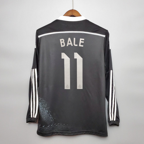 Retro Jersey Long Sleeve 2014-2015 Real Madrid BALE 11 Third Away Black Soccer Jersey