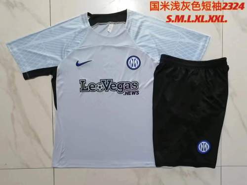 Adult Uniform 2023-2024 Inter Milan Light Grey Soccer Training Jersey and Shorts Football Kits