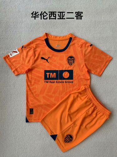 Youth Uniform Kids Kit 2023-2024 Valencia Third Away Orange Soccer Jersey Shorts Child Football Set
