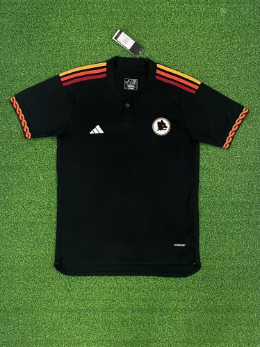 without Sponor Logo Fan Version 2023-2024 AD AS Roma Third Away Black Soccer Jersey Roma Football Shirt