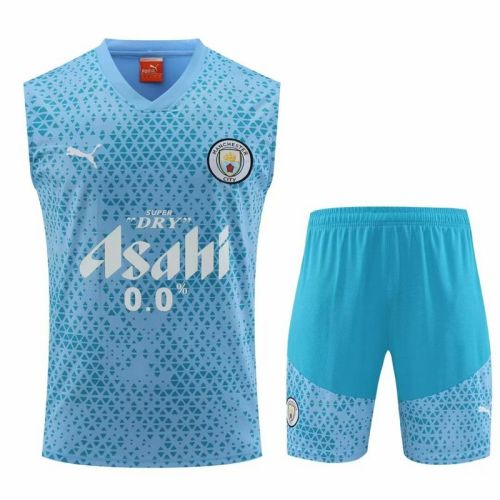 Adult Uniform 2023-2024 Manchester City Blue Soccer Training Vest and Shorts Man City Football Kits
