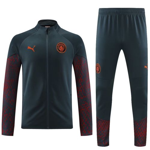 2023-2024 Manchester City Grey/Red Soccer Jacket and Black Pants