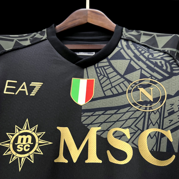 with Scudetto Patch Fan Version 2023-2024 Calcio Napoli Third Away Black Soccer Jersey