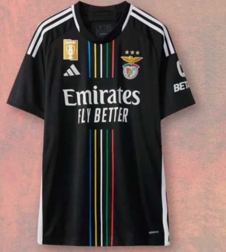 with Golden Champions Patch Fan Version 2023-2024 Benfica Away Black Soccer Jersey