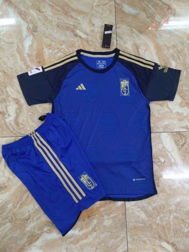 Youth Uniform Kids Kit 2023-2024 Granada Away Blue Soccer Jersey Shorts Child Football Set