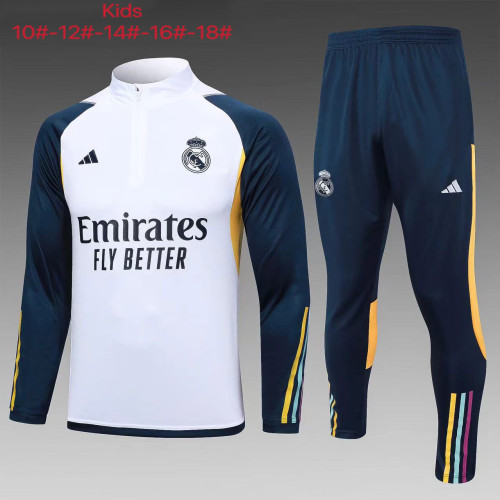 Youth 2023-2024 Real Madrid White Soccer Training Sweater and Pants