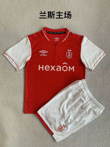 Youth Uniform 2023-2024 Stade de Reims Home Soccer Jersey Shorts