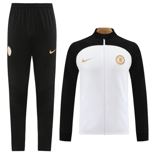 2023-2024 Chelsea Black/White Soccer Jacket and Black Pants