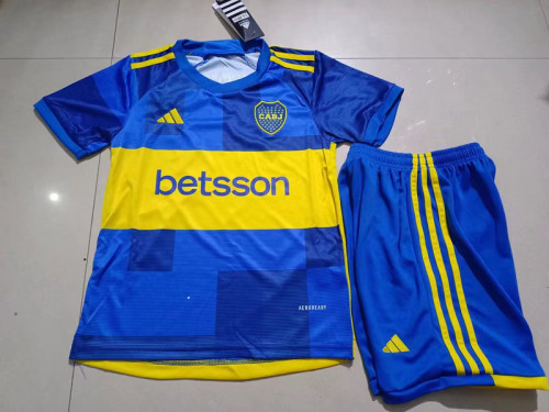 Youth Uniform Kids Kit 2023-2024 Boca Juniors Home Soccer Jersey Shorts