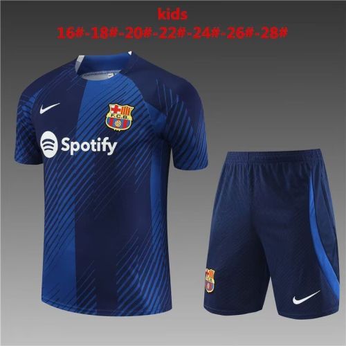 Youth Uniform 2023-2024 Barcelona Dark Blue Soccer Training Jersey Shorts Kids Football Kits