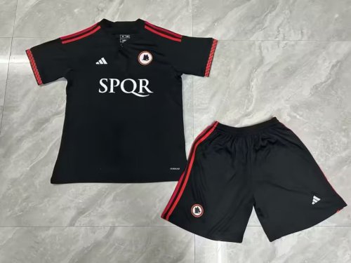 Adult Uniform 2023-2024 As Roma Third Away Black Soccer Jersey Shorts