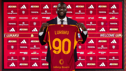 with Auberge Resorts+Serie A Patch Fan Version 2023-2024 AS Roma LUKAKU 90 Home Soccer Jersey