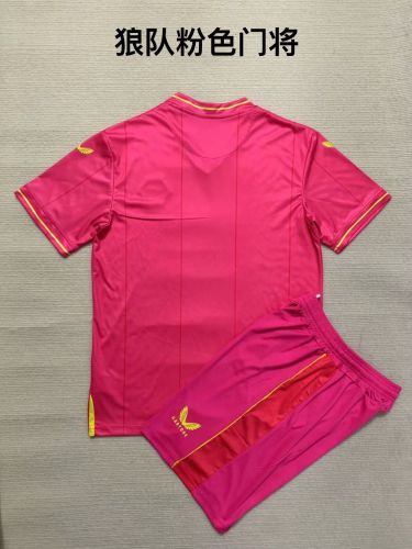 Adult Uniform Wolves Jersey 2023-2024 Wolverhampton Wanderers Pink Goalkeeper Football Shirt Shorts