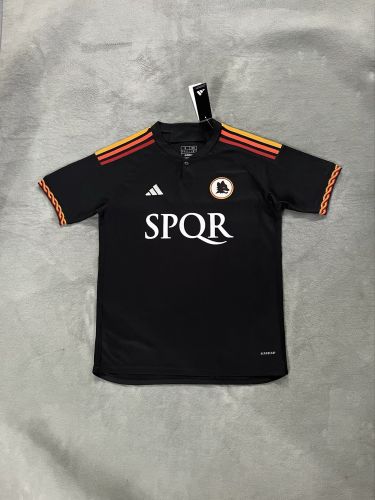 with Sponor Logo Fan Version 2023-2024 AD AS Roma Third Away Black Soccer Jersey Roma Football Shirt