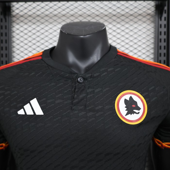 Maillot As Roma without Sponor Logo Player Version 2023-2024 As Roma Third Away Black Soccer Jersey