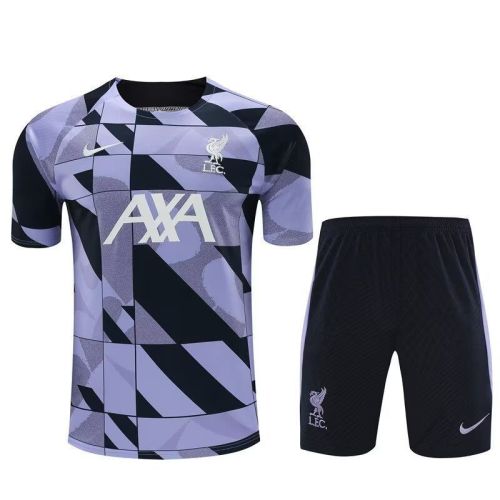 Adult Uniform 2023-2024 Liverpool Black/Purple Soccer Training Jersey and Shorts Football Kits