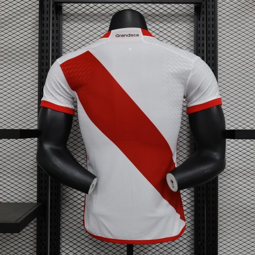 with Sponor Logo Player Version 2023-2024 River Plate Home Soccer Jersey