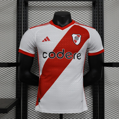with Sponor Logo Player Version 2023-2024 River Plate Home Soccer Jersey