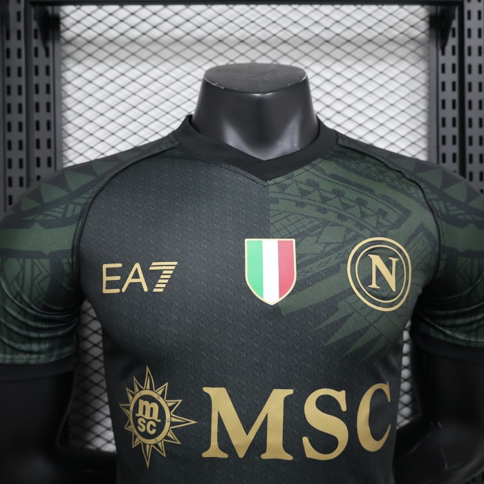 with Scudetto Patch Player Version 2023-2024 Calcio Napoli Third Away Black/Olive Soccer Jersey