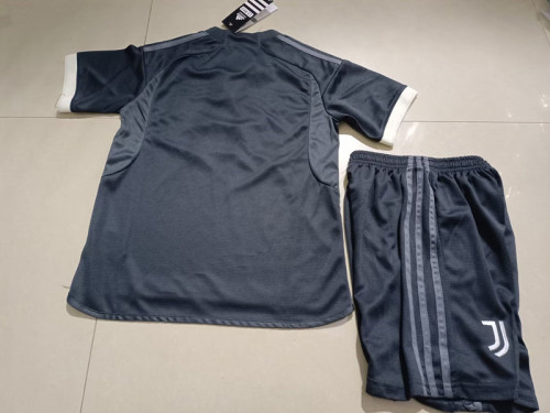 Youth Uniform Kids Kit 2023-2024 Juventus Third Away Black Soccer Jersey Shorts