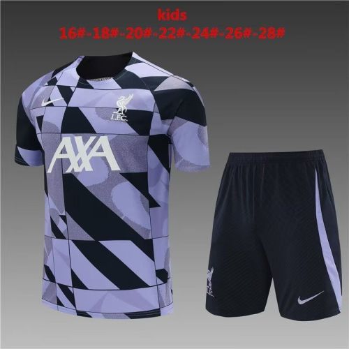 Youth Uniform 2023-2024 Liverpool Black/Purple Soccer Training Jersey Shorts Kids Football Kits