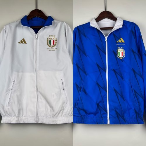 2023-2024 Italy Reversible Soccer Jacket White/Blue Football Jacket