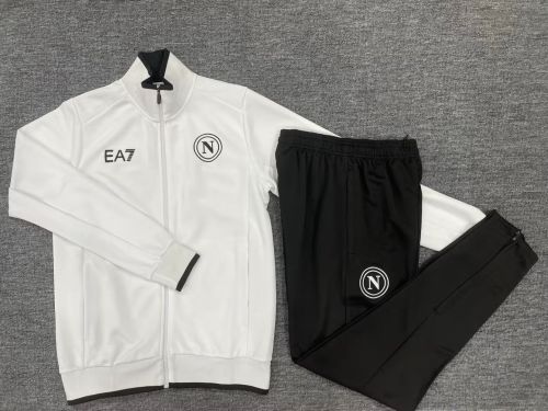 2023-2024 Napoli White Soccer Jacket and Black Pants Napoles Football Tracksuit