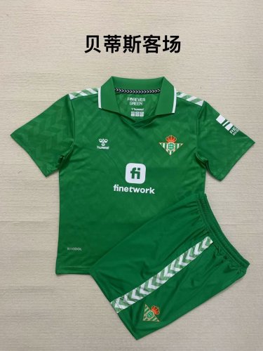 Youth Uniform Kids Kit 2023-2024 Real Betis Away Green Soccer Jersey Shorts Child Football Sets