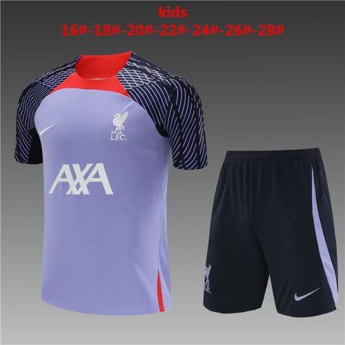 Youth Uniform 2023-2024 Liverpool Purple Soccer Training Jersey Shorts Kids Football Kits