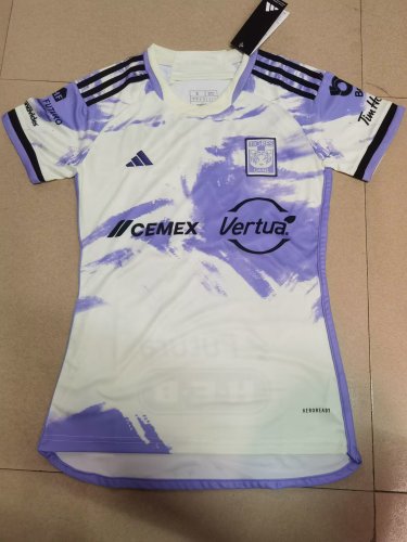 Women 2023-2024 Tigres Third Away White/Purple Soccer Jersey Girl Football Shirt