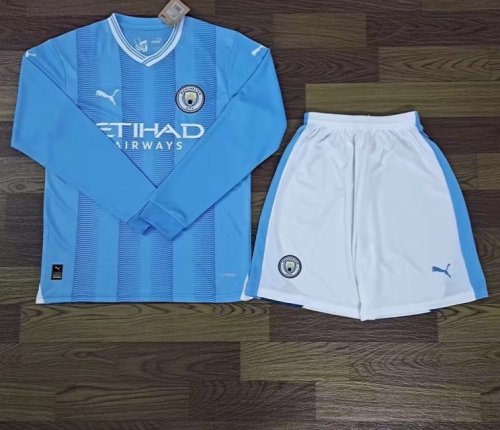Adult Uniform Long Sleeve 2023-2024 Manchester City Home Soccer Jersey Shorts