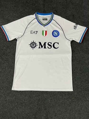 with Scudetto Patch Fan Version 2023-2024 Calcio Napoli UCL Version Away White Soccer Jersey Champions League Football Shirt