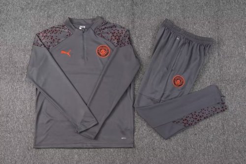 2023-2024 Manchester City Grey Soccer Training Sweater and Pants