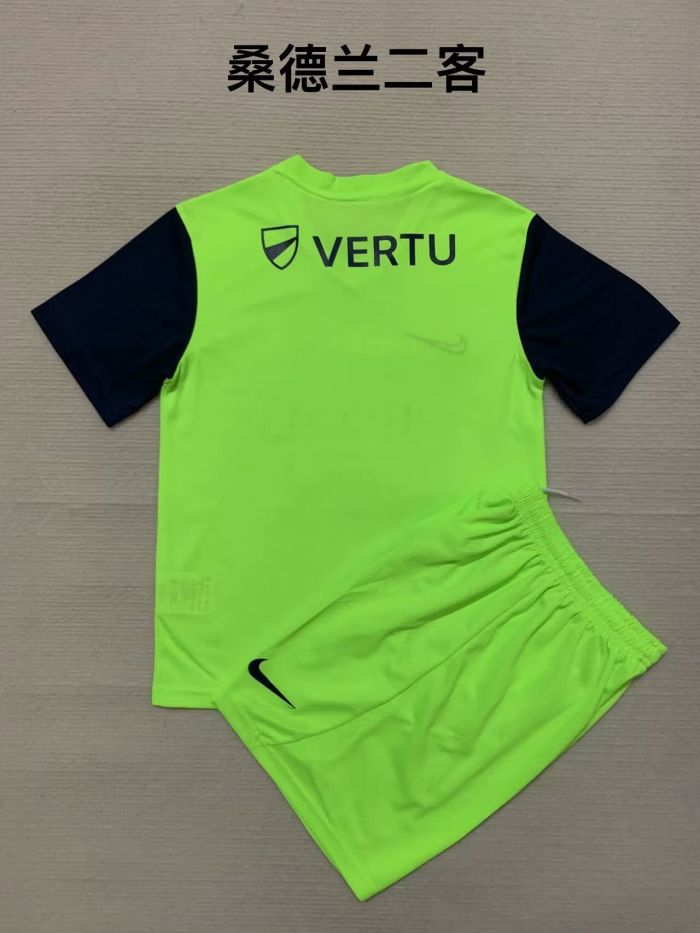 Youth Uniform 2023-2024 Sunderland Third Away Fluorescent Green Soccer Jersey Shorts Kids Kit