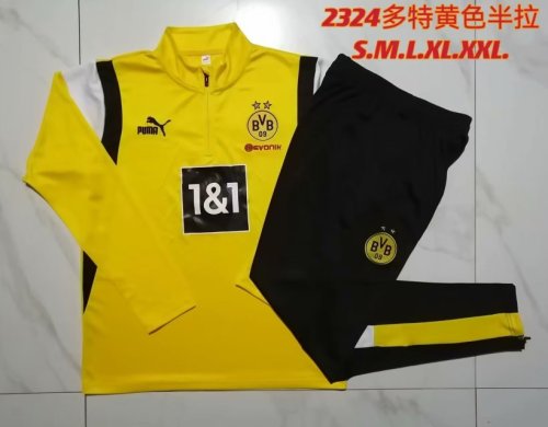 2023-2024 Borussia Dortmund Yellow/Black/White Soccer Training Sweater and Pants BVB Set