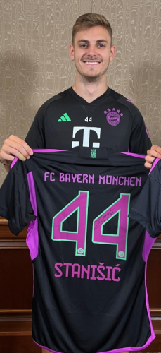 with Bundesliga Patch Fans Version 2023-2024 Bayern Munich STANISIC 44 Away Black Soccer Jersey Bayern Munchen Football Shirt