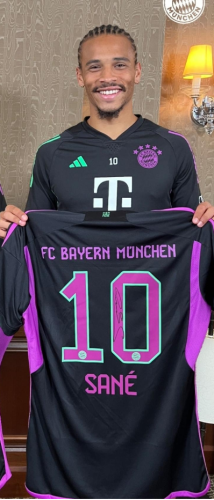 with Bundesliga Patch Player Version 2023-2024 Bayern Munich SANE 10 Away Black Soccer Jersey Bayern Munchen Football Shirt
