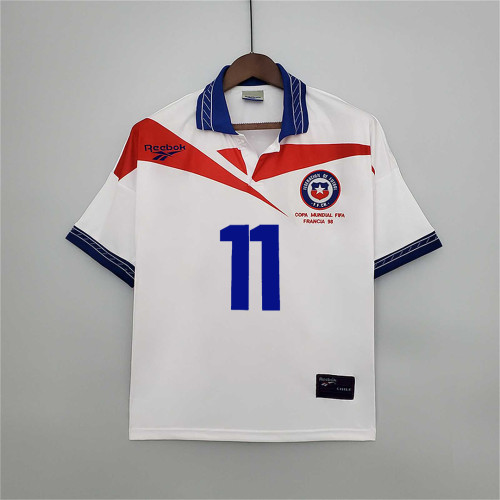 with Front Lettering Retro Jersey 1998 Chile SALAS 11 Away White Soccer Jersey