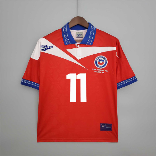 with Front Lettering Retro Jersey 1998 Chile SALAS 11 Home Soccer Jersey Vintage Football Shirt