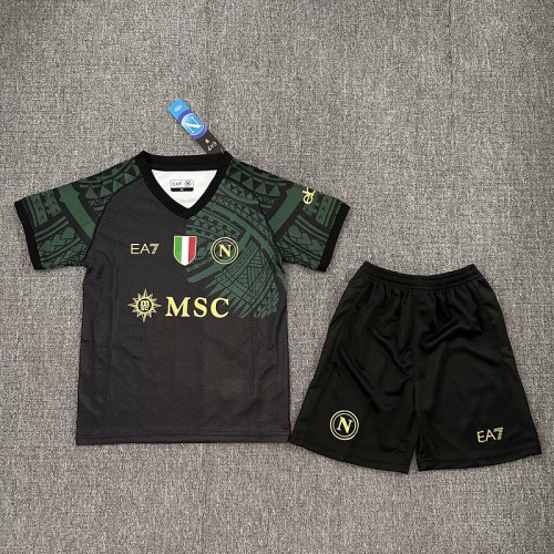 Youth Uniform Kids Kit 2023-2024 Calcio Napoli Third Away Black Soccer Jersey Shorts Naples Child Set