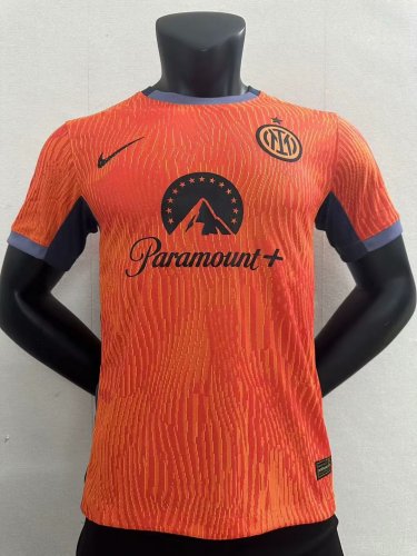 with Sponor Logo+Coppa Italia Patch Player Version 2023-2024 Inter Milan Third Away Orange Soccer Jersey Inter Maillot de Foot