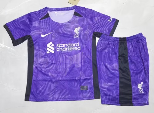 Youth Uniform Kids Kit 2023-2024 Liverpool Third Away Purple Soccer Jersey Shorts