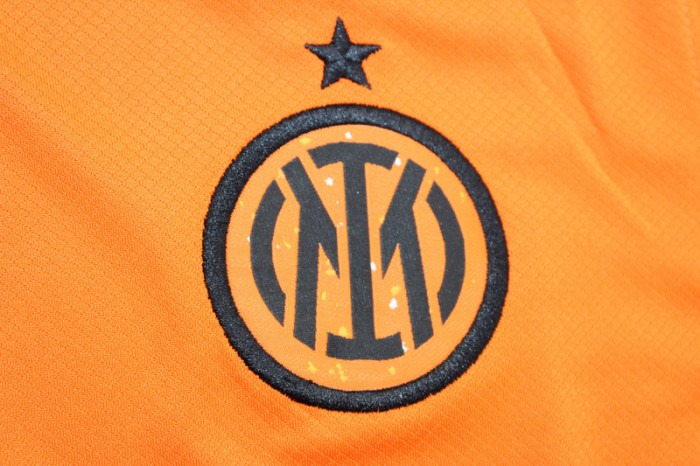 with Coppa Italia+UCL Patch Fan Version 2023-2024 Inter Milan Third Away Orange Soccer Jersey Inter Football Shirt