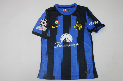 with Coppa Italia+UCL Patch Fan Version 2023-2024 Inter Milan Home Soccer Jersey Inter Football Shirt